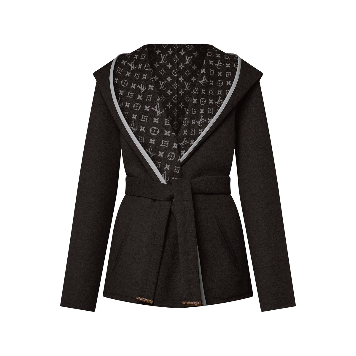 Reversible Signature Short Hooded Wrap Coat