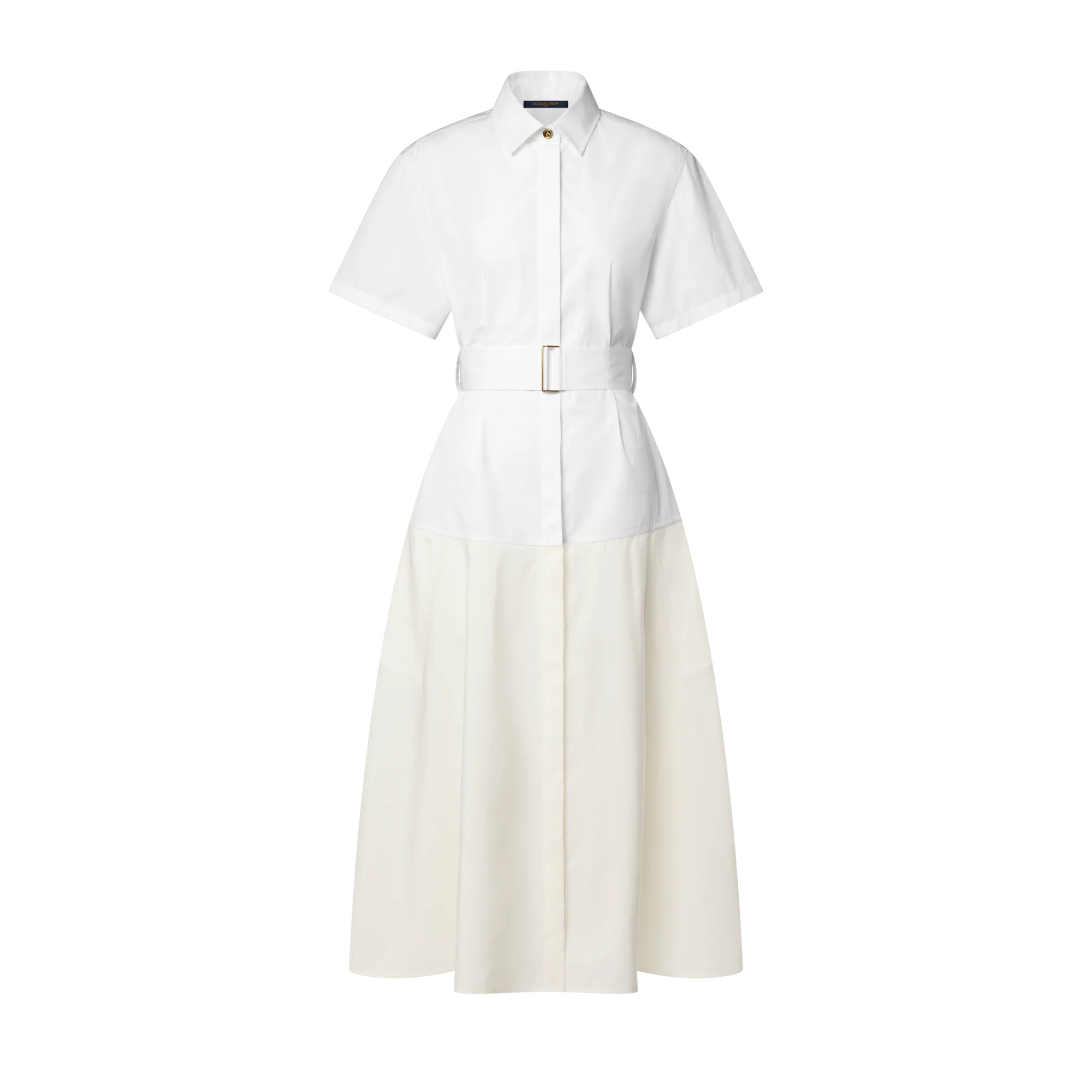 Color-Blocked Belted Shirt Dress