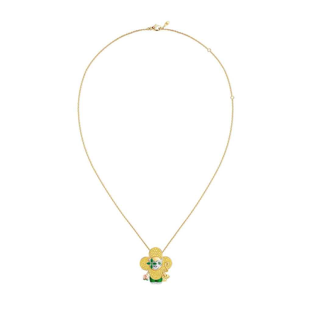 Vivienne Monkey Pendant, 3 Golds, Lacquer, Diamonds & Colored Gemstones