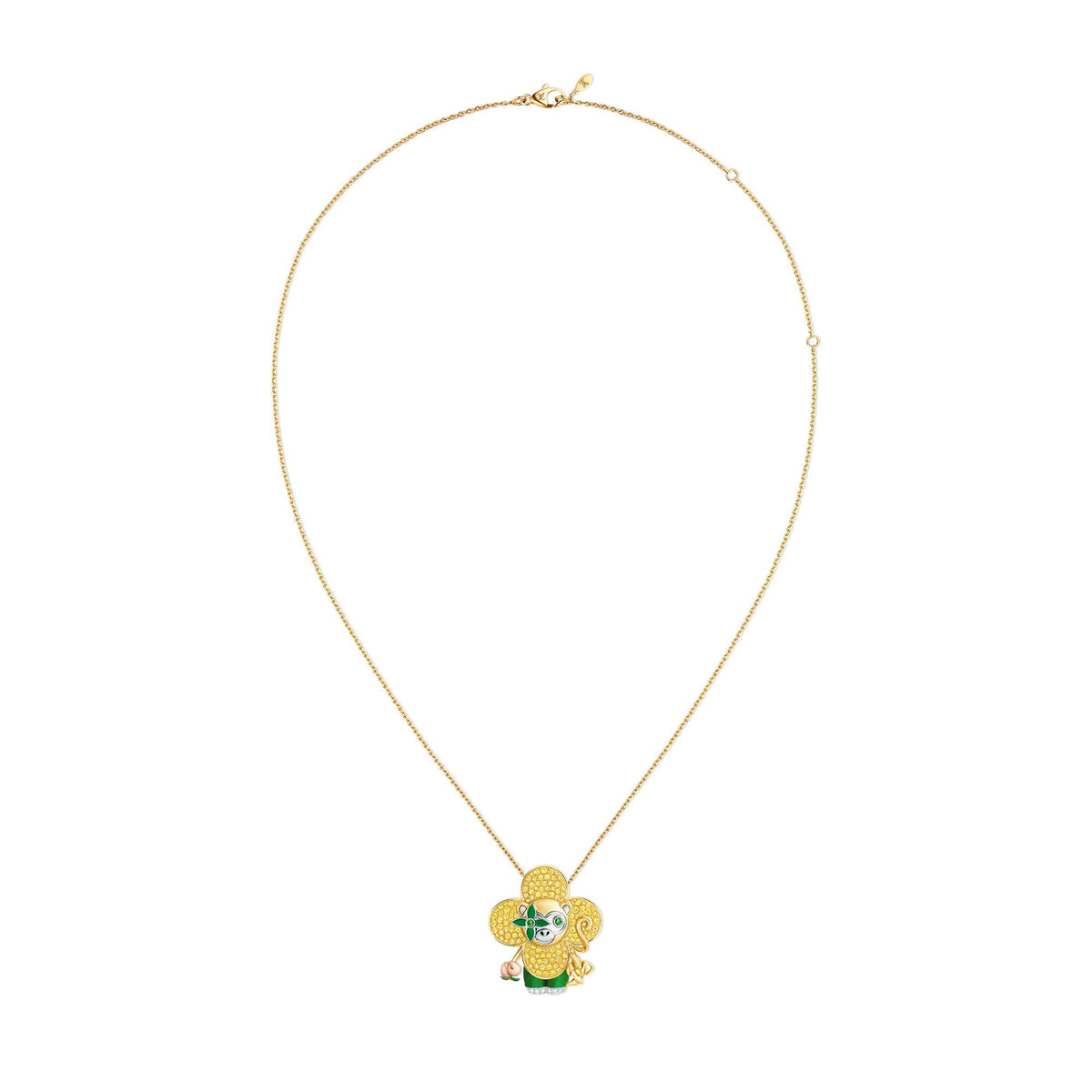 Vivienne Monkey Pendant, 3 Golds, Lacquer, Diamonds & Colored Gemstones