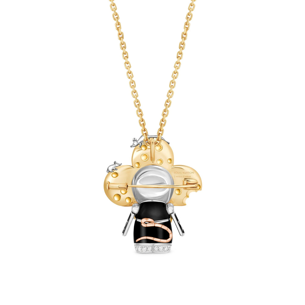 Vivienne Rat Pendant, 3 Golds, Lacquer, Diamonds & Colored Gemstones