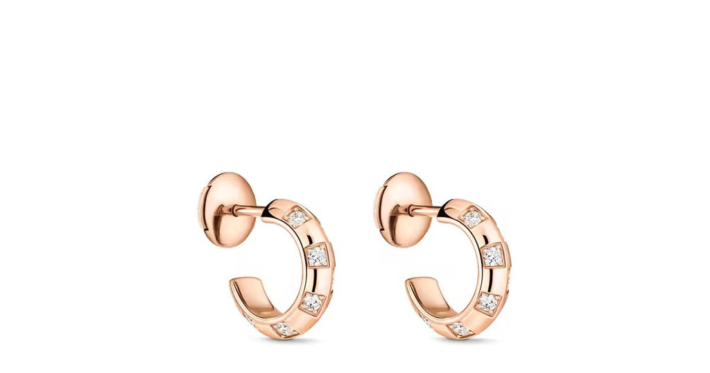 Le Damier de Louis Vuitton Small Hoops, Rose Gold and Diamonds