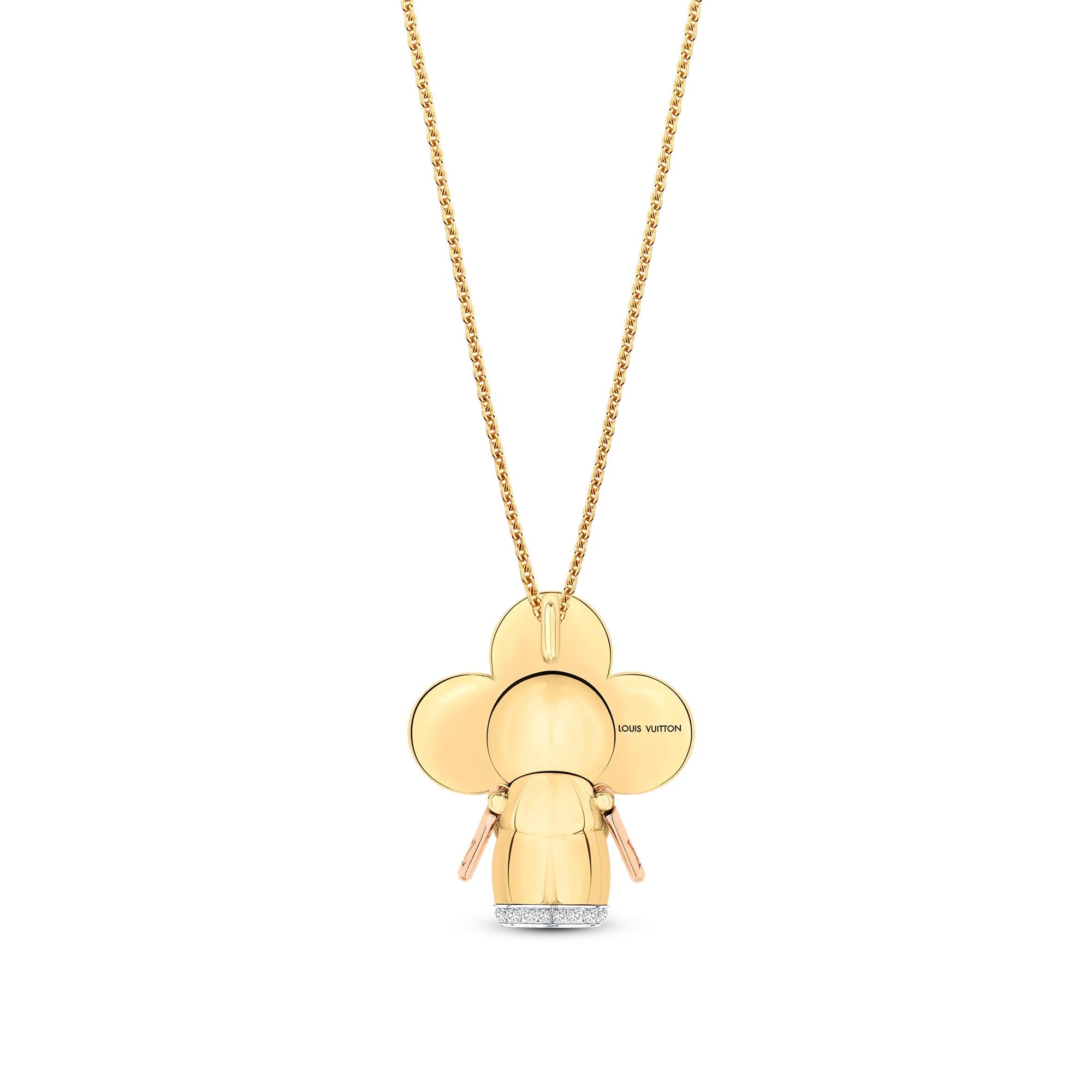 Vivienne pendant, 3 golds, red lacquer & diamonds