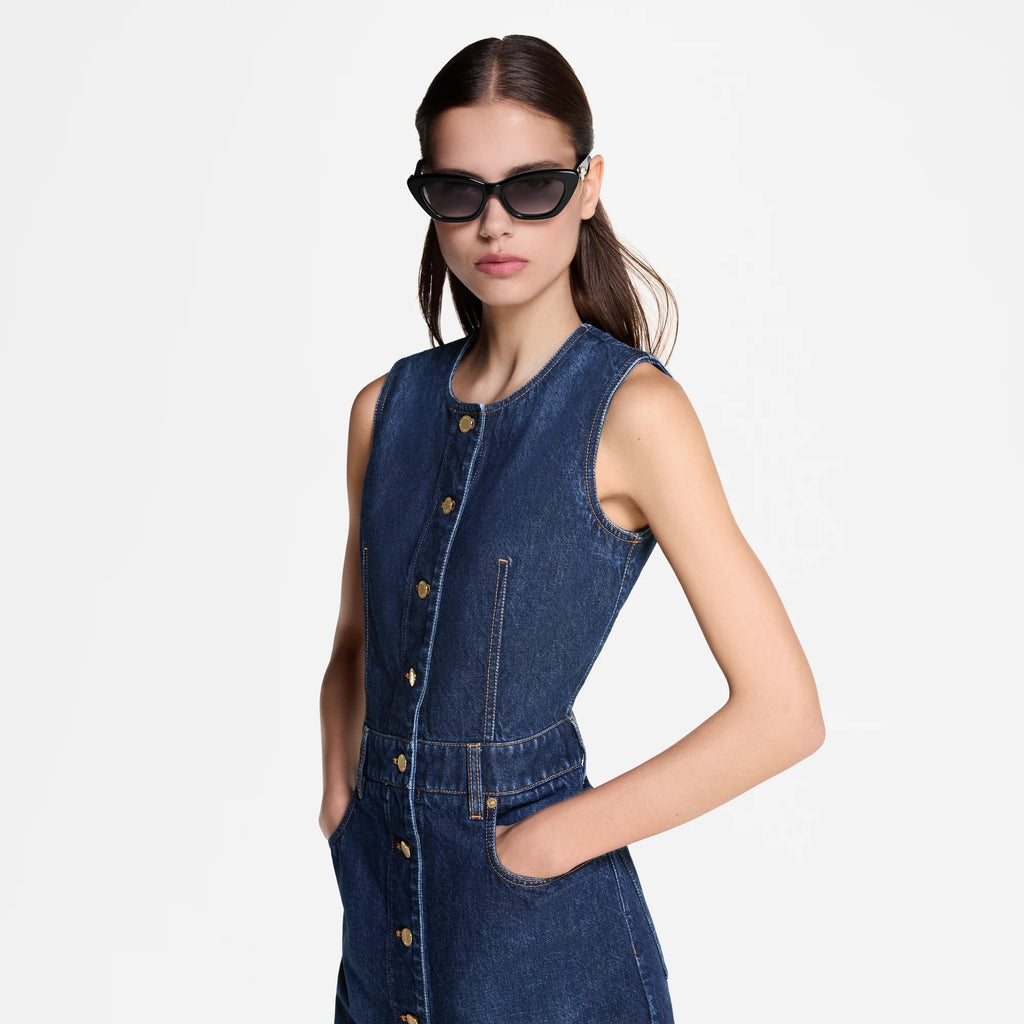 Button Front Washed Denim Dress