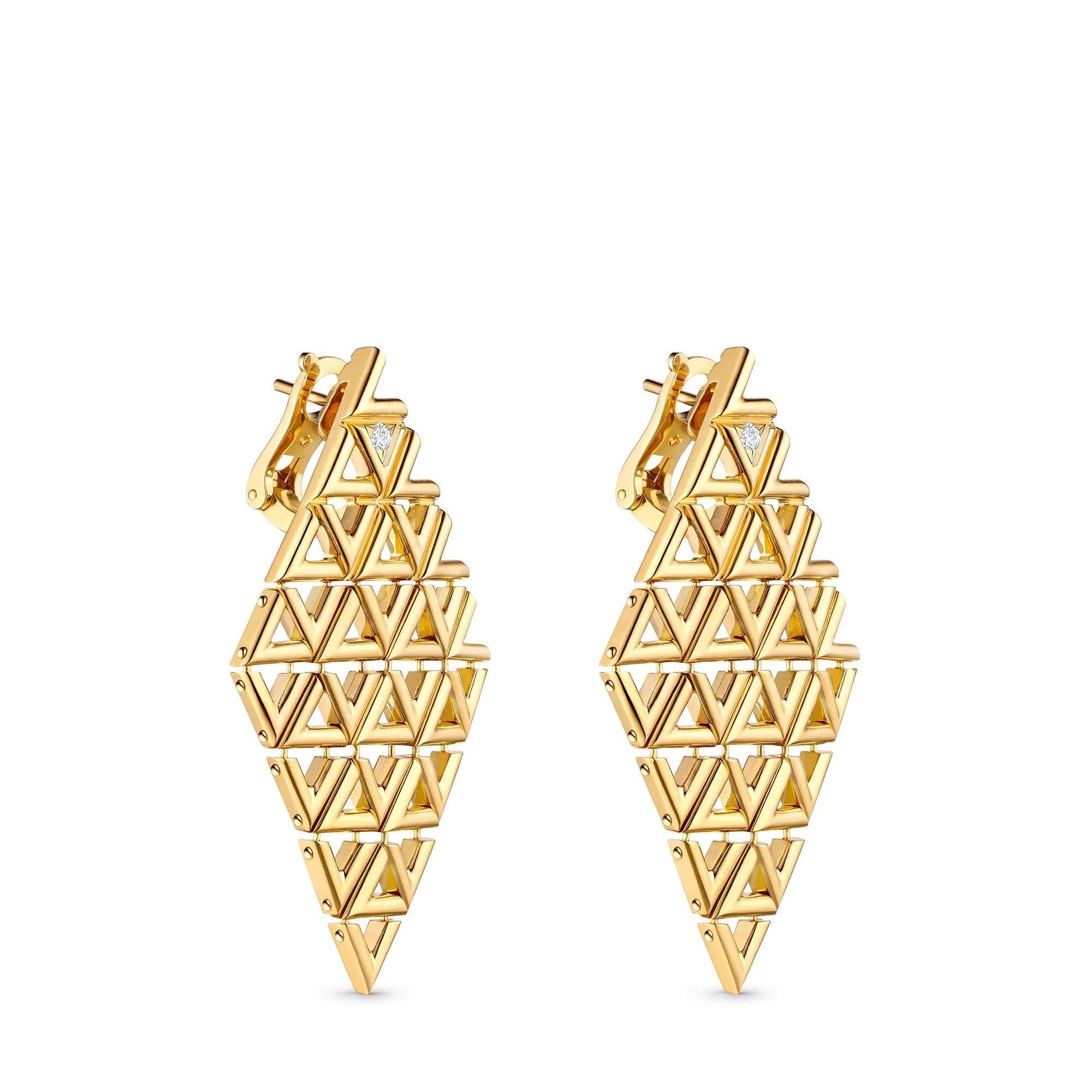LV Volt Mesh Earrings, Yellow Gold And Diamonds