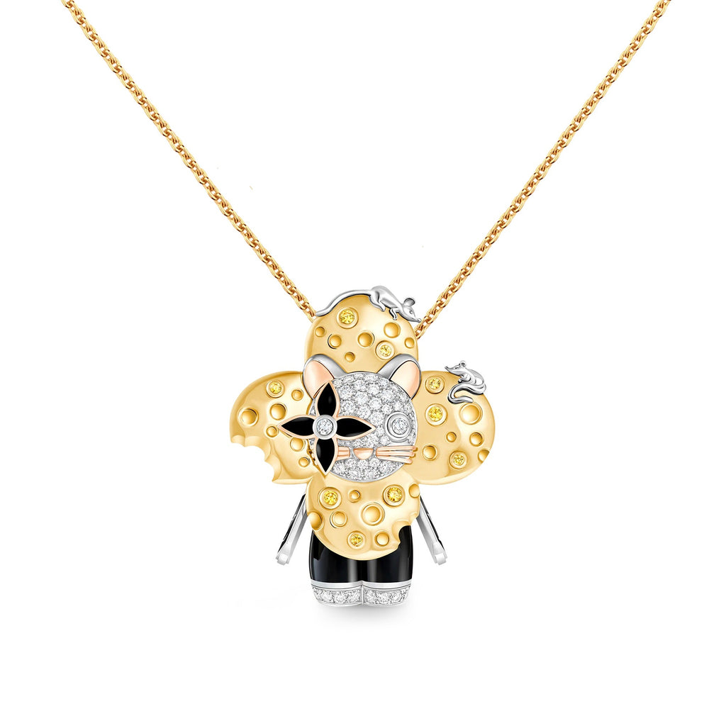 Vivienne Rat Pendant, 3 Golds, Lacquer, Diamonds & Colored Gemstones