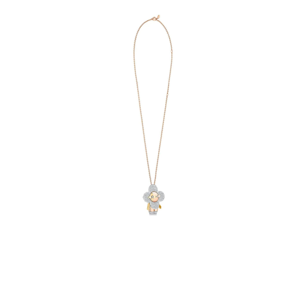 Vivienne large pendant, 3 golds & diamonds pavage