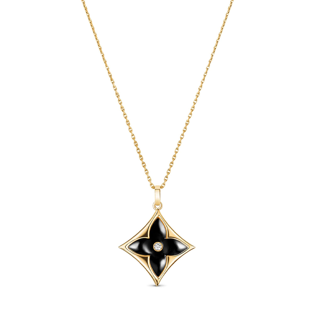 Color Blossom XL Star Medallion, Yellow Gold, Onyx and Diamond