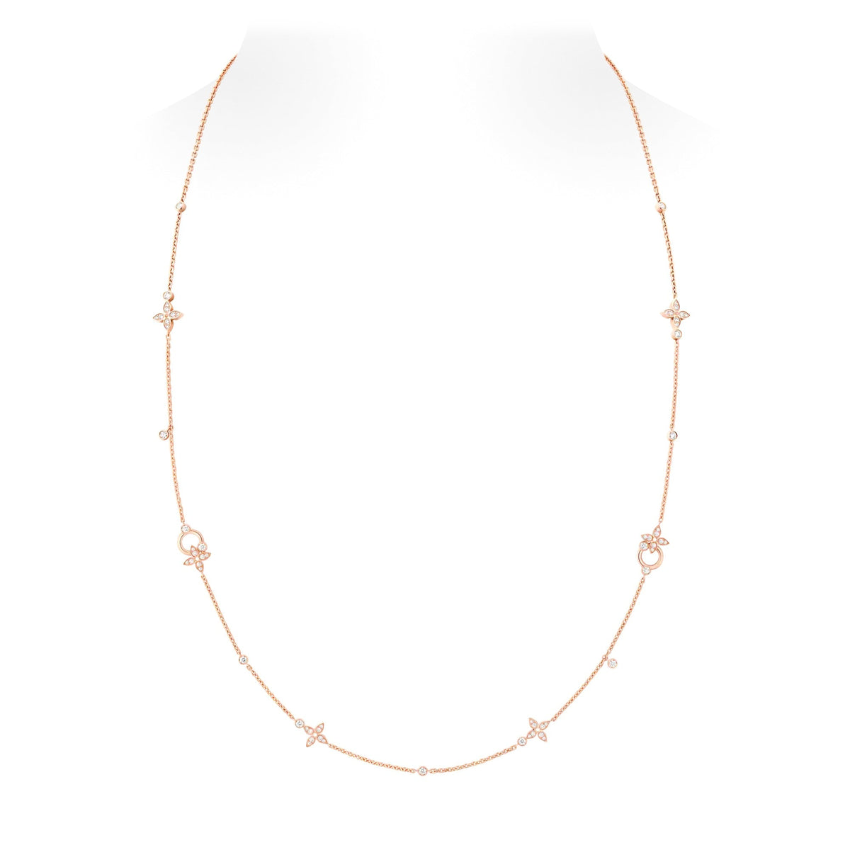 Idylle Blossom Multi-Pattern Long Necklace, Pink Gold and Diamonds