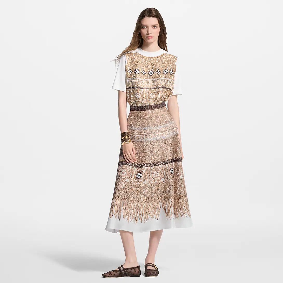 Woven Print Front Knit Top