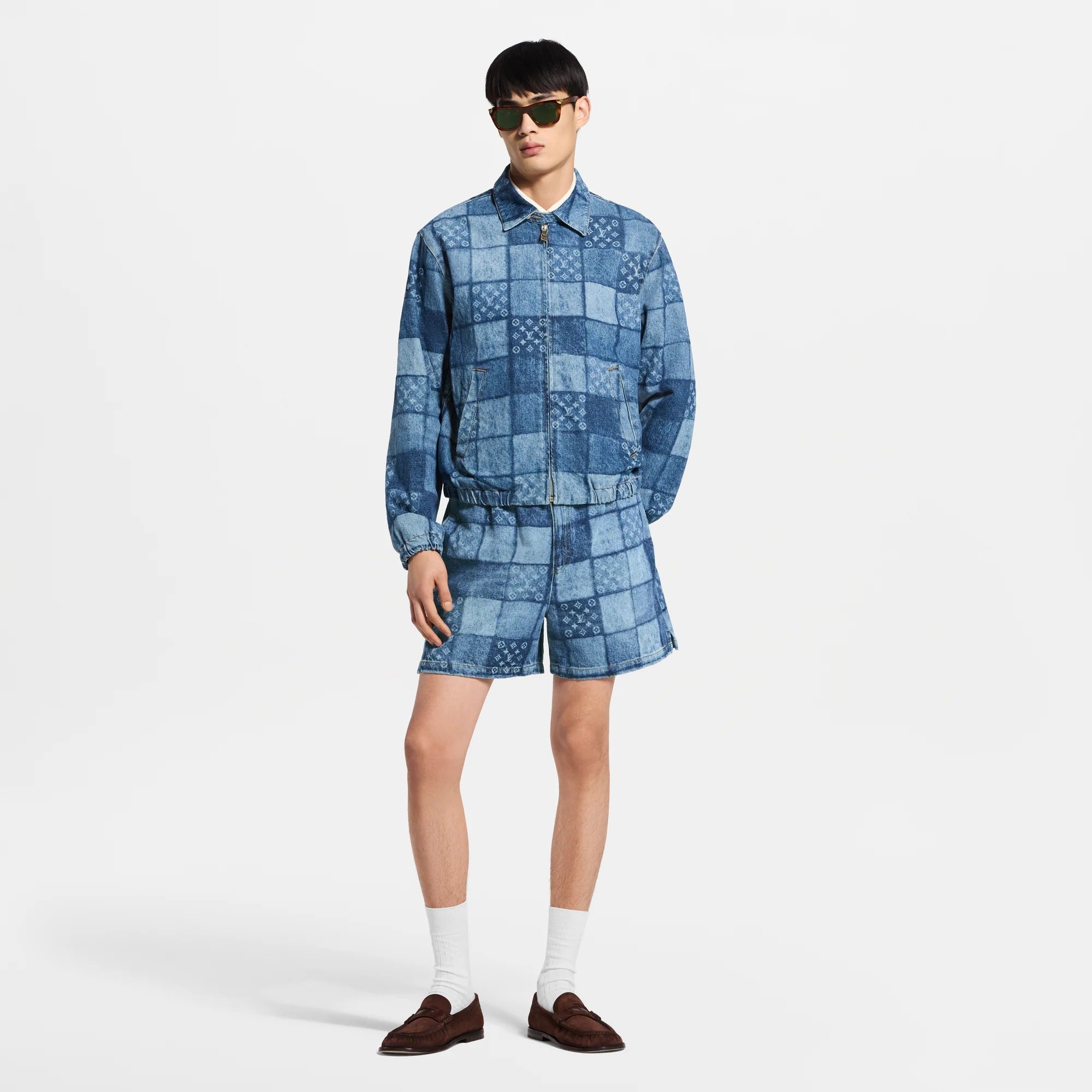 Lasered Signature Patchwork Denim Shorts