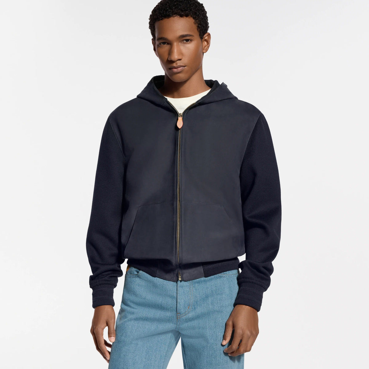 Leather Mix Hooded Blouson