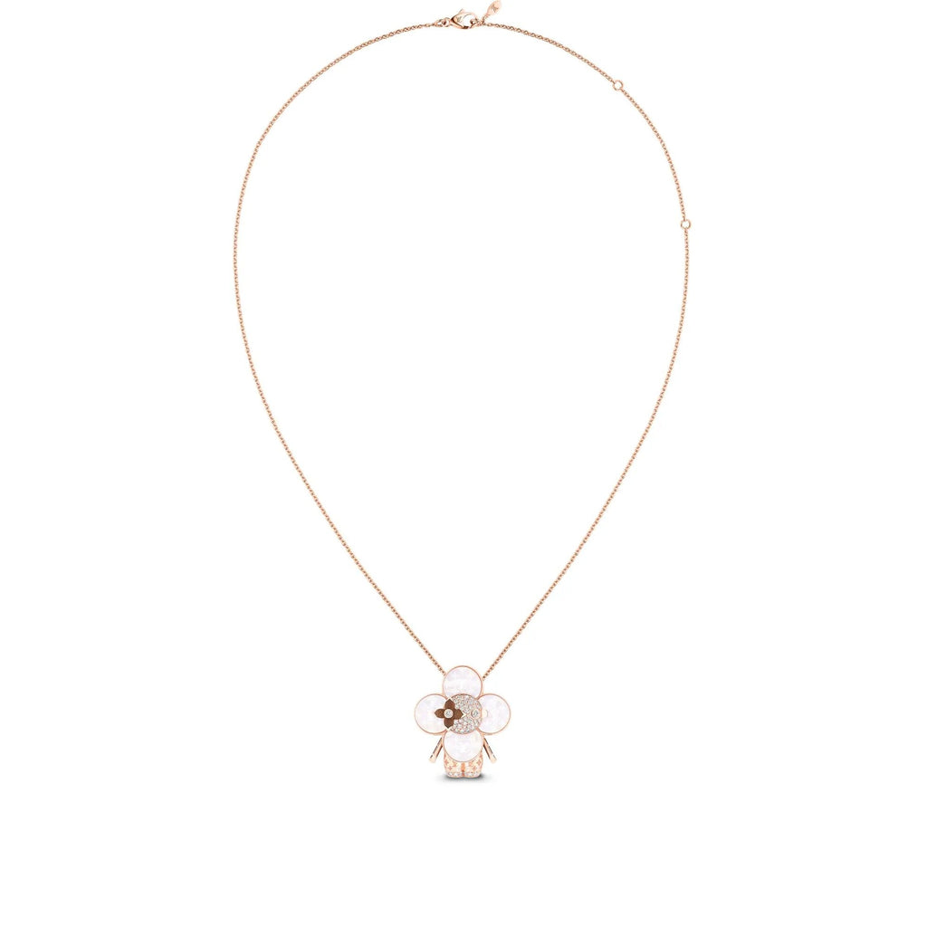 Vivienne Monogram Pendant, Pink Gold, Mother-Of-Pearl, Wood & Diamonds