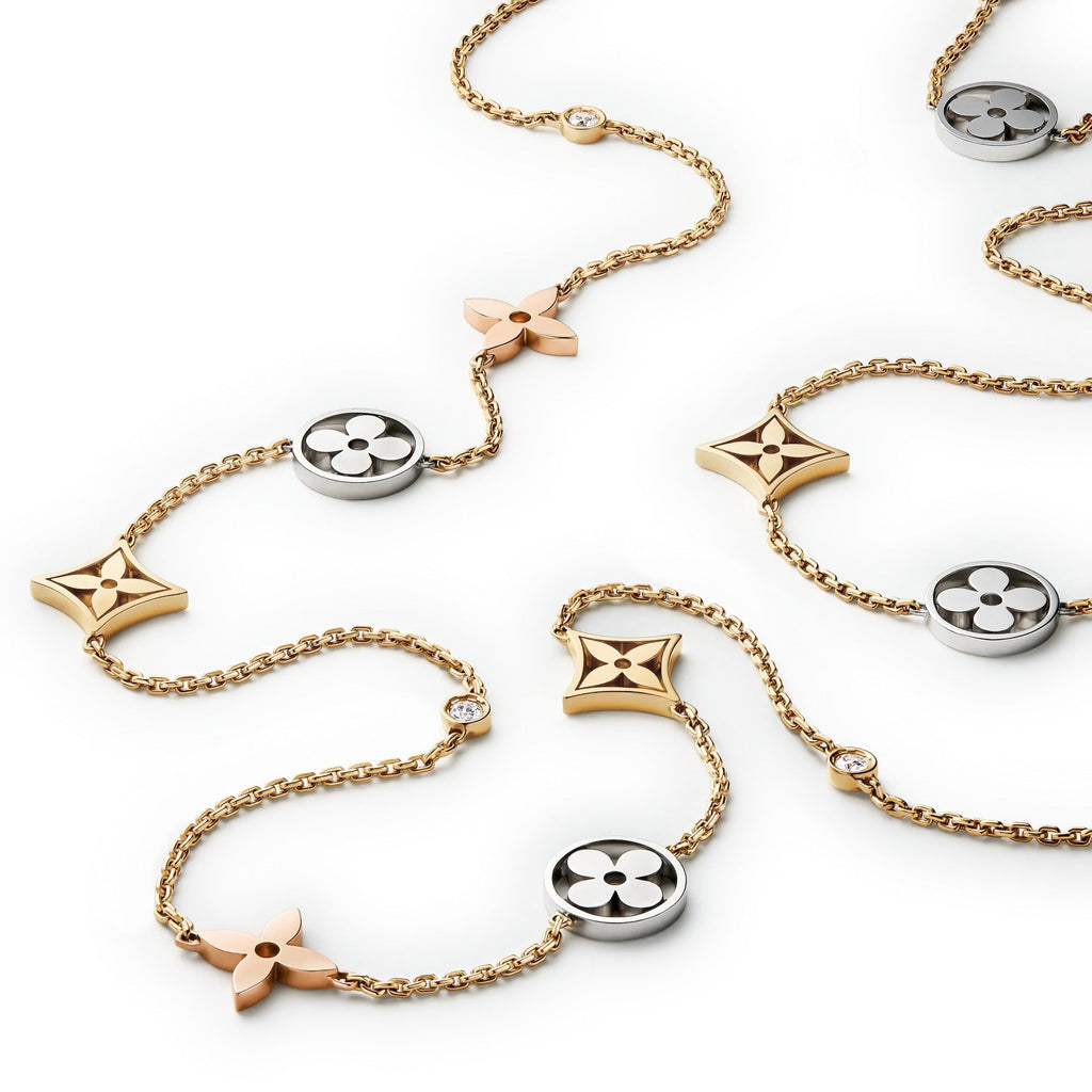 Idylle Blossom sautoir, 3 golds and diamonds