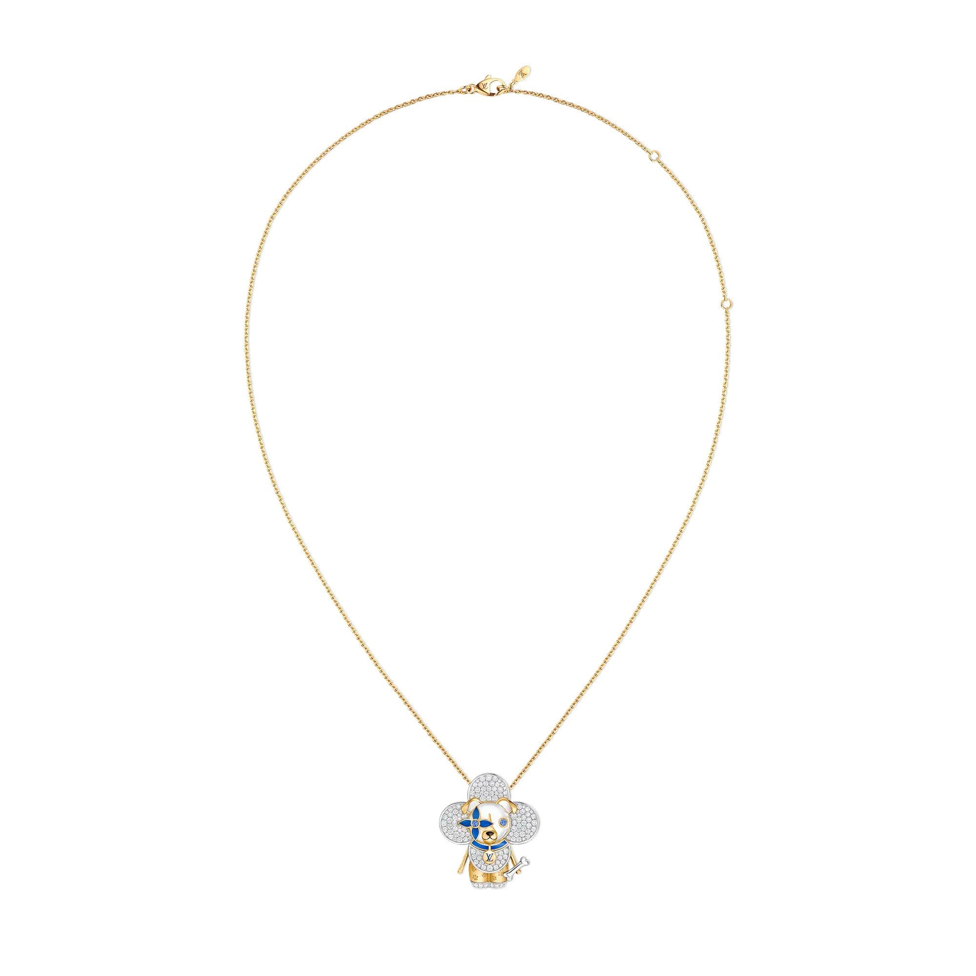 Vivienne Dog Pendant, Yellow Gold, White Gold, Lacquer, Diamonds & Colored Gemstones