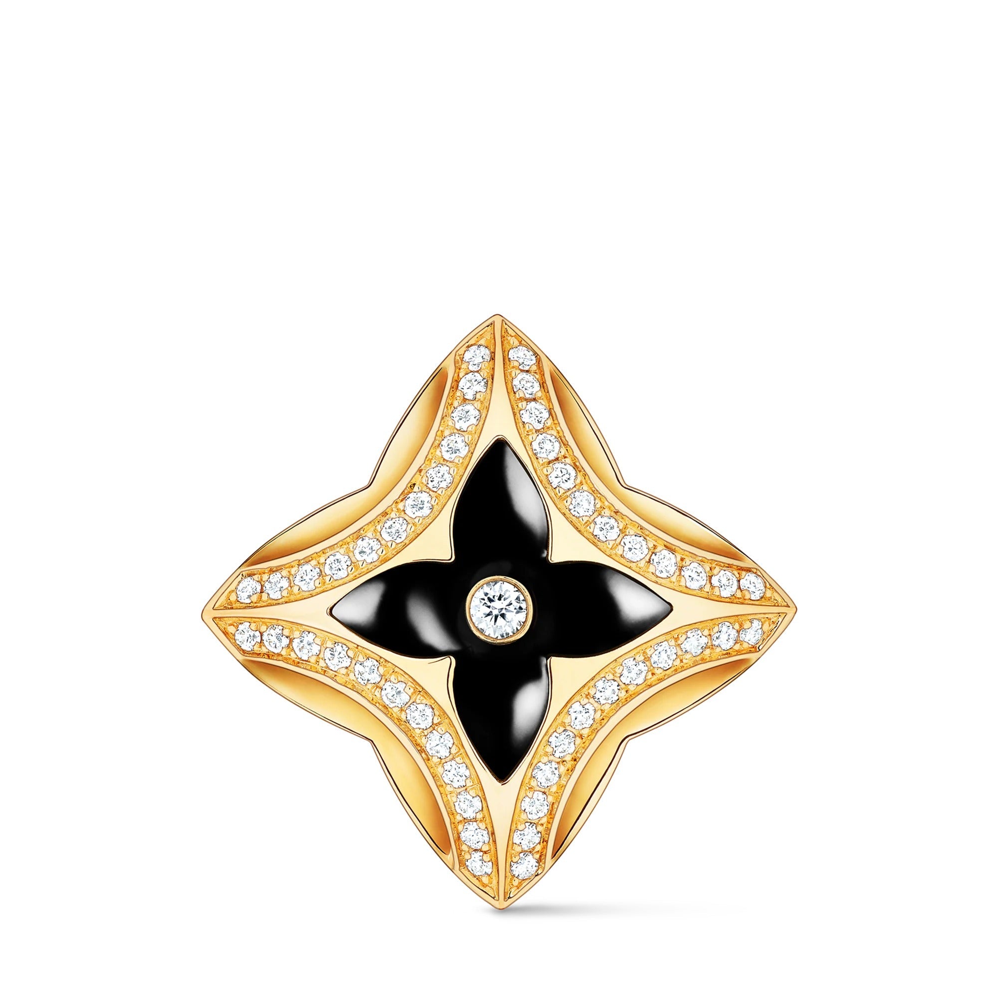 Ever Blossom Ring, Yellow Gold, Onyx & Diamonds