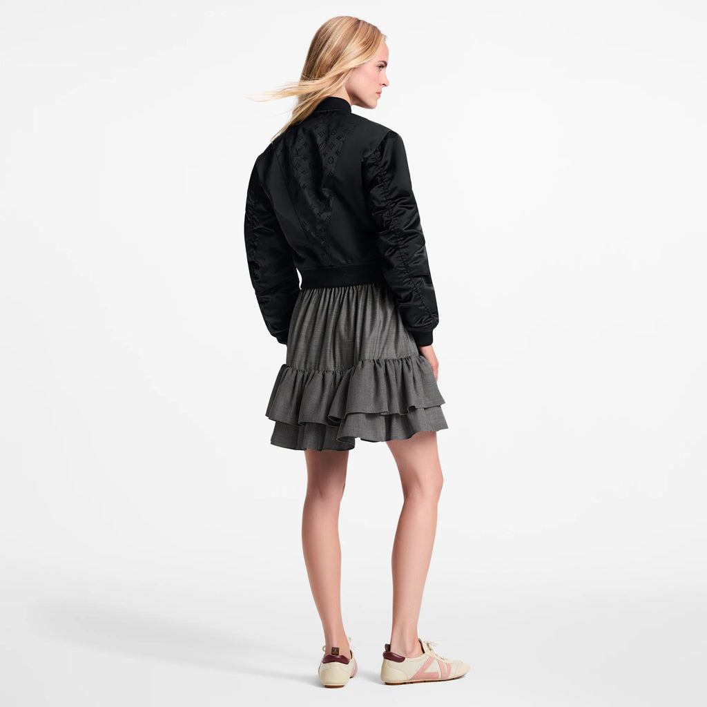Cropped Ruched-Sleeve Bomber Jacket