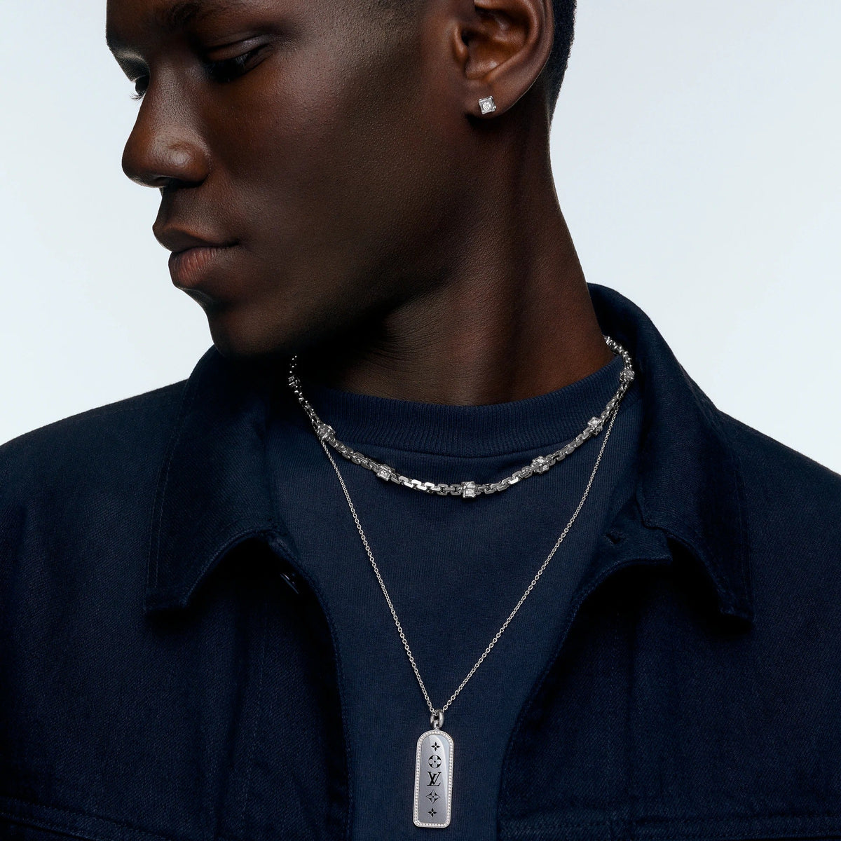Les Gastons Vuitton Large Tag Pendant, White Gold and Diamonds