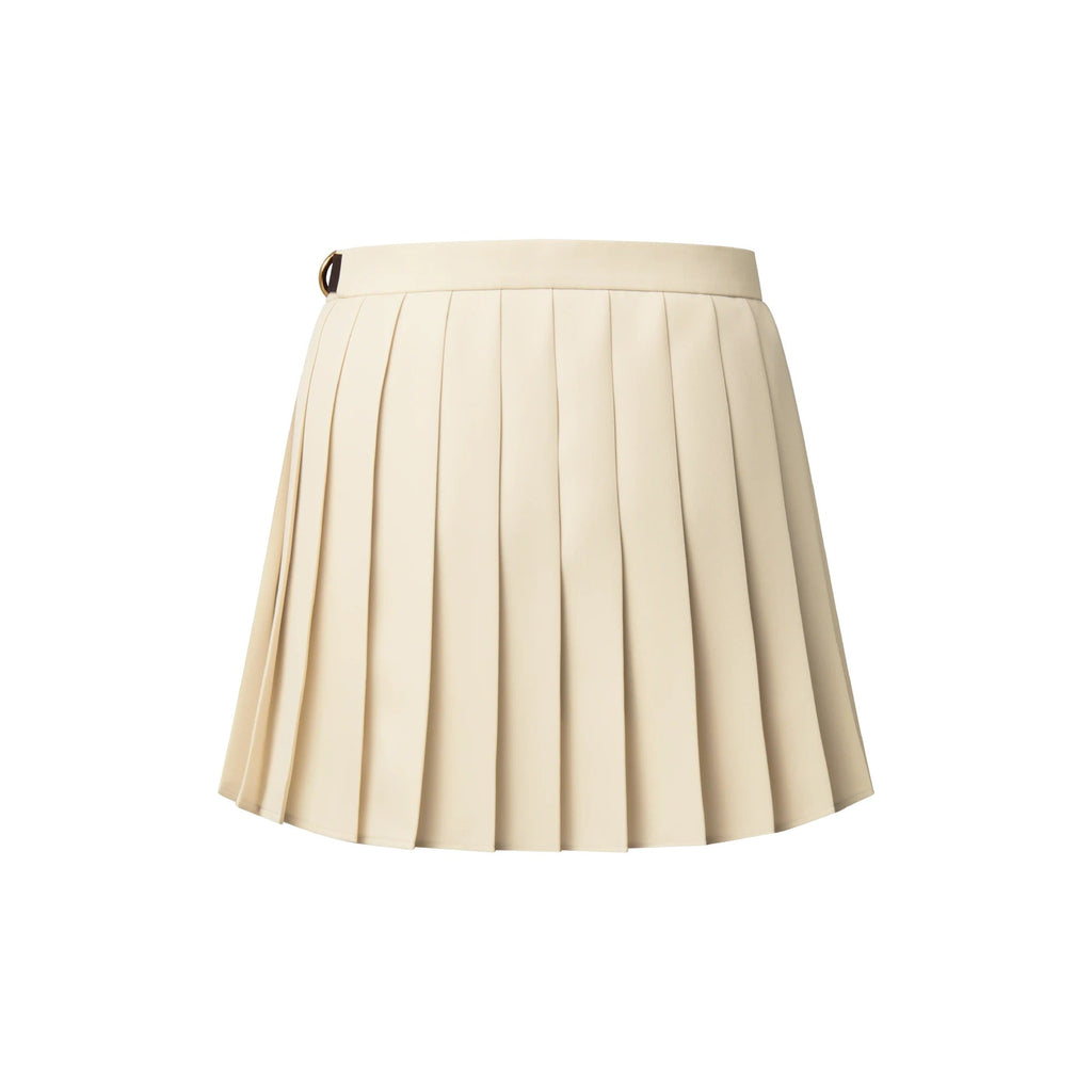 Belt Detail Pleated Mini Skirt