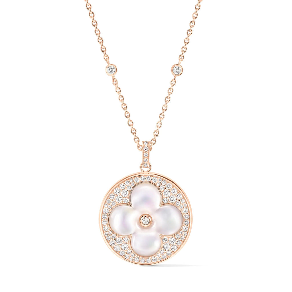 Color Blossom XL Sun Pendant, Pink Gold, White Mother-of-Pearl and Diamonds