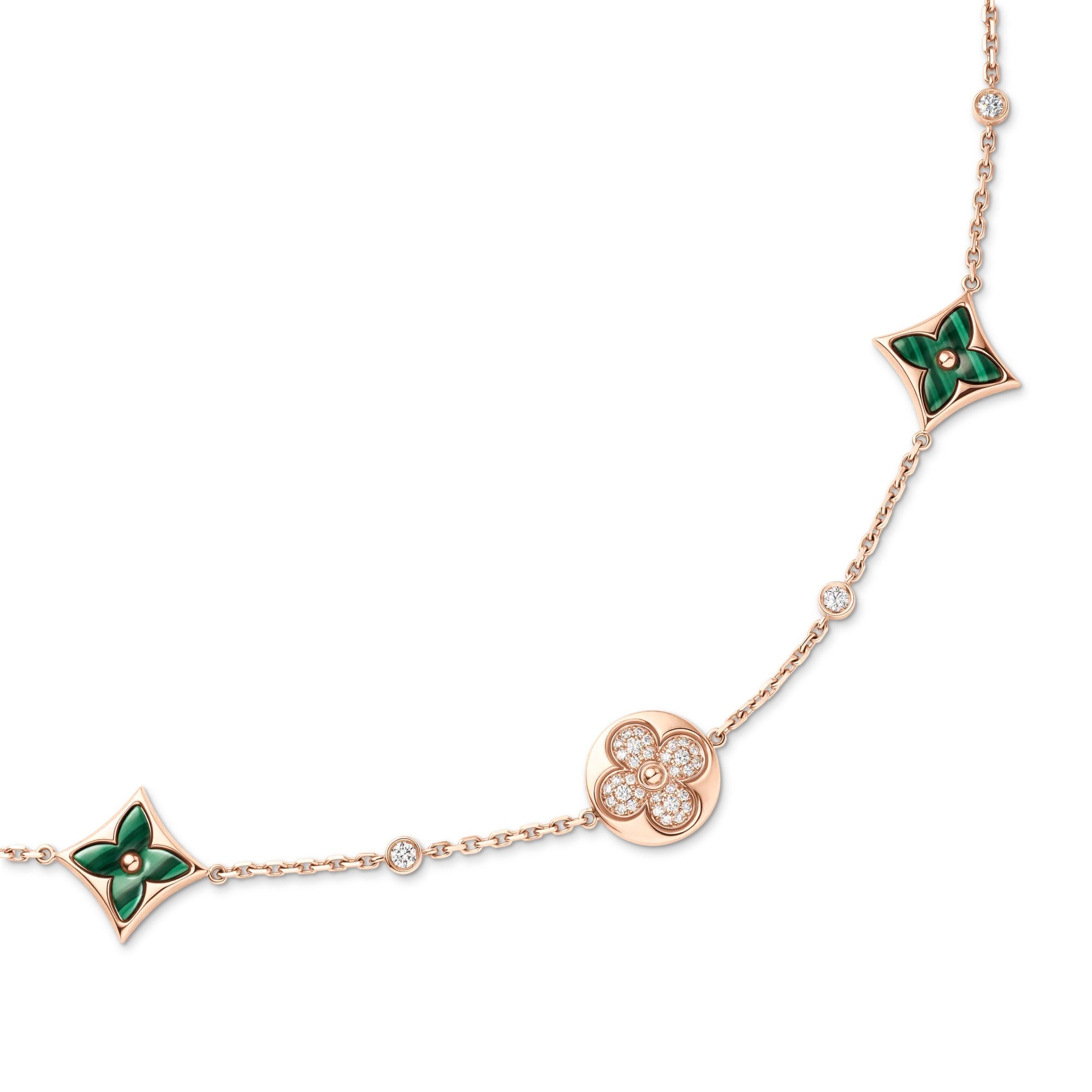 Color Blossom BB Multi-Motif Short Necklace, Pink Gold, Malachite and Diamonds