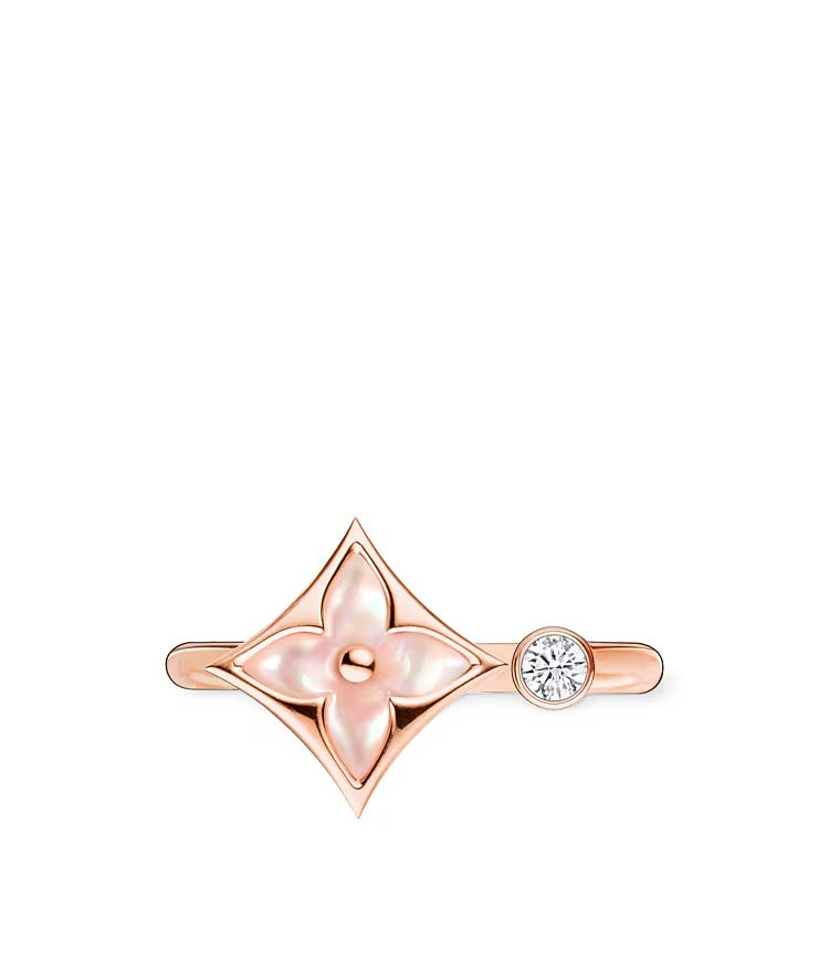 Color Blossom Mini Star Ring, Pink Gold, Pink Mother-of-Pearl and Diamond
