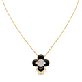 Vivienne pendant, 3 golds, black lacquer & diamonds