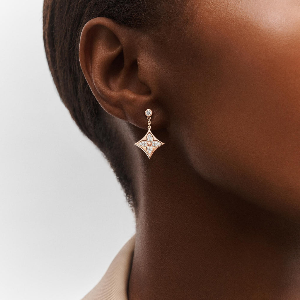 Color Blossom BB Star Earrings, Pink Gold and Diamonds