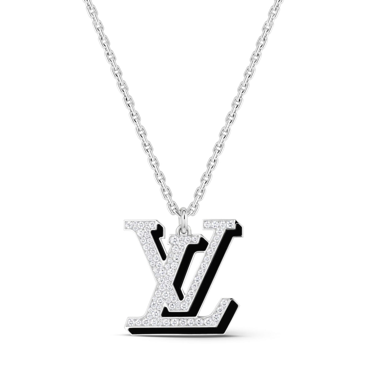 LV Large Pendant, White Gold, Diamonds and Black Lacquer