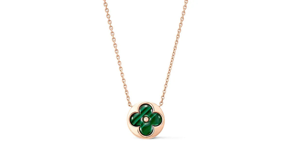 Color Blossom M Sun Pendant, Pink Gold and Malachite