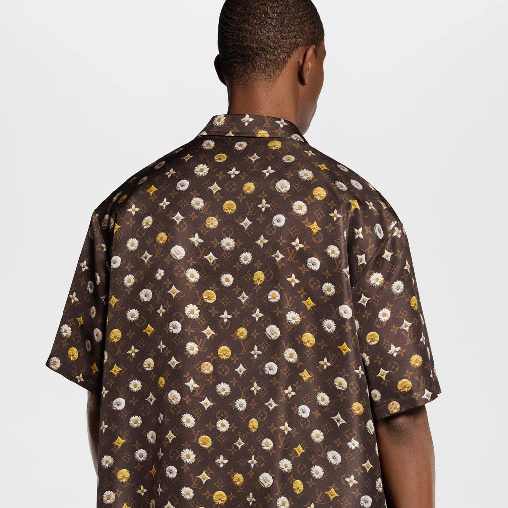 Monogram Printed Short-Sleeved Silk Shirt