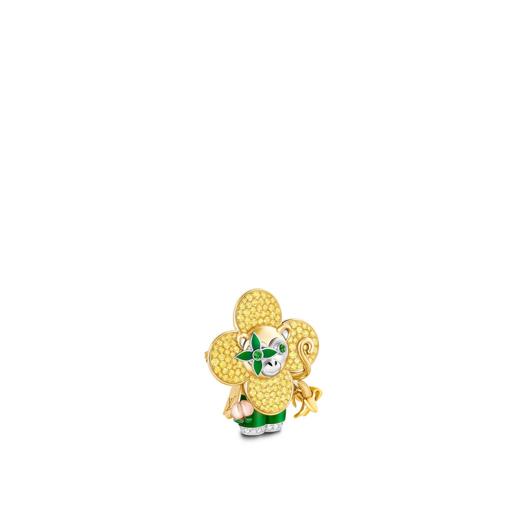 Vivienne Monkey Pendant, 3 Golds, Lacquer, Diamonds & Colored Gemstones