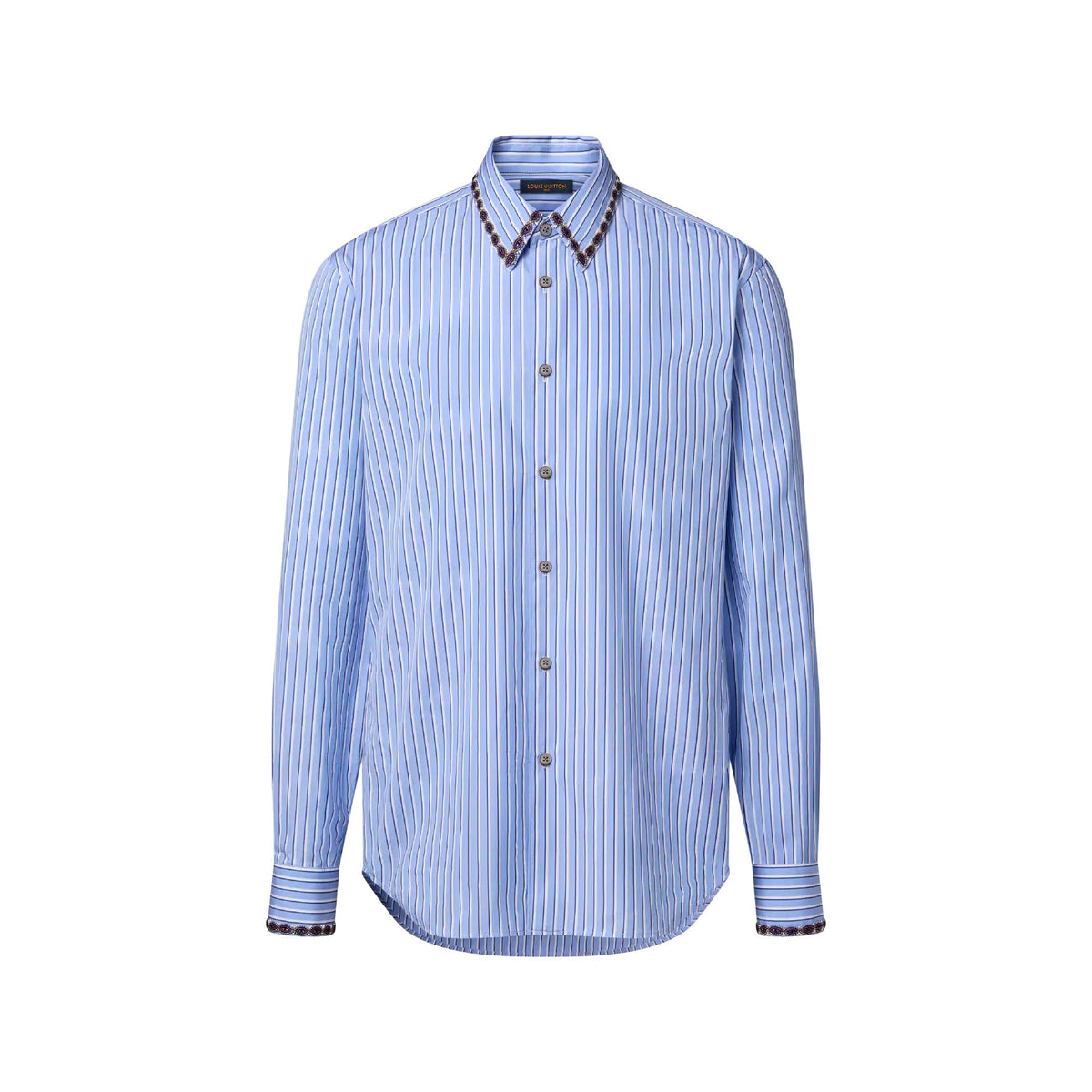 Bead-Embroidered Long-Sleeved Striped Shirt