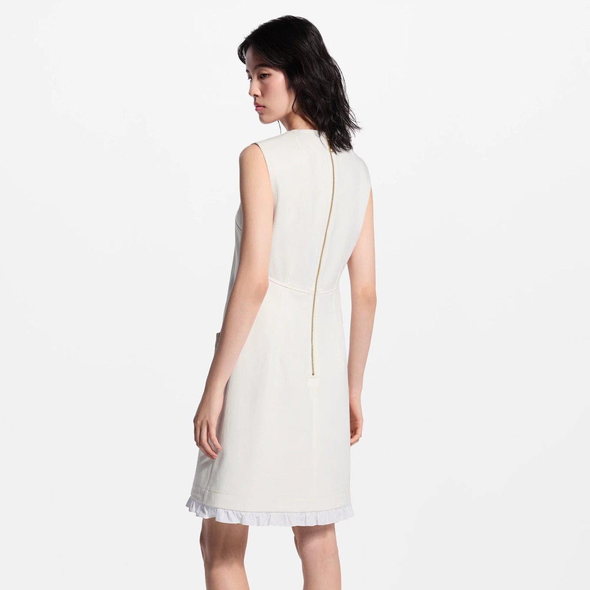 Ruffle Trim Denim Dress