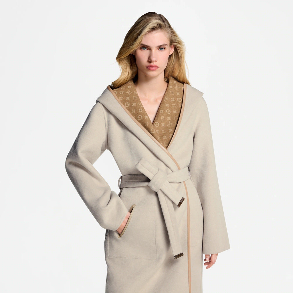 Reversible Signature Hooded Wrap Coat