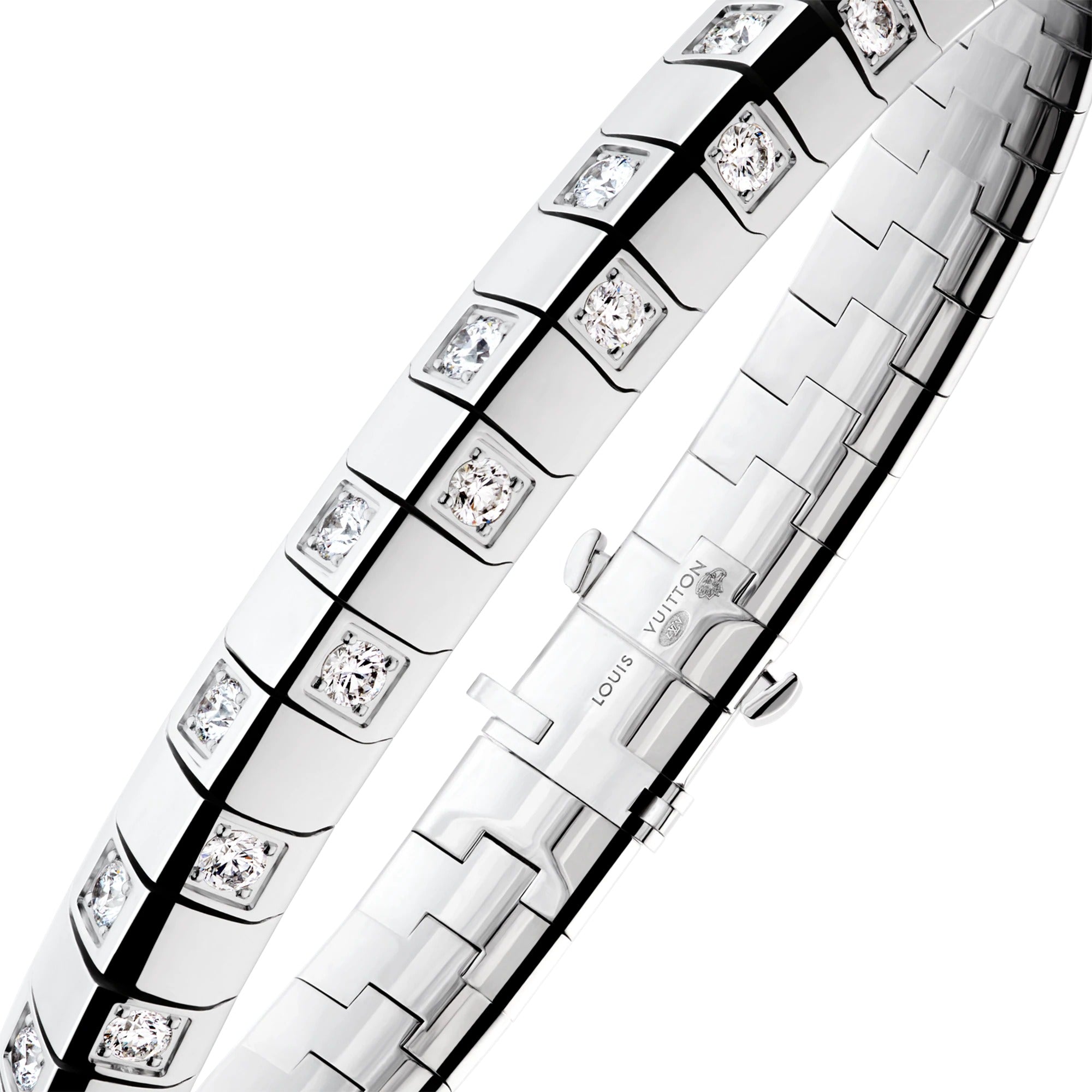 Le Damier de Louis Vuitton Large Bracelet, White Gold and Diamonds