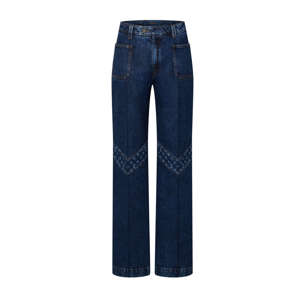 Monogram Accent Raw Denim Jeans