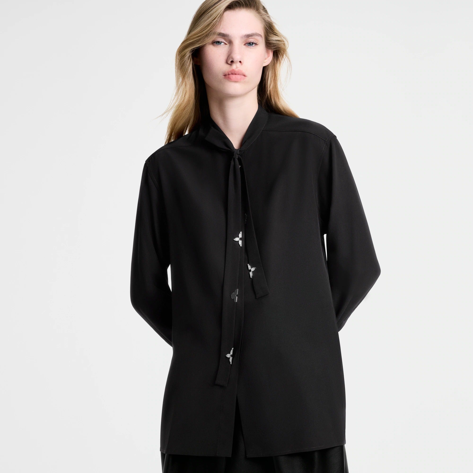 Monogram Accent Lavallière Blouse