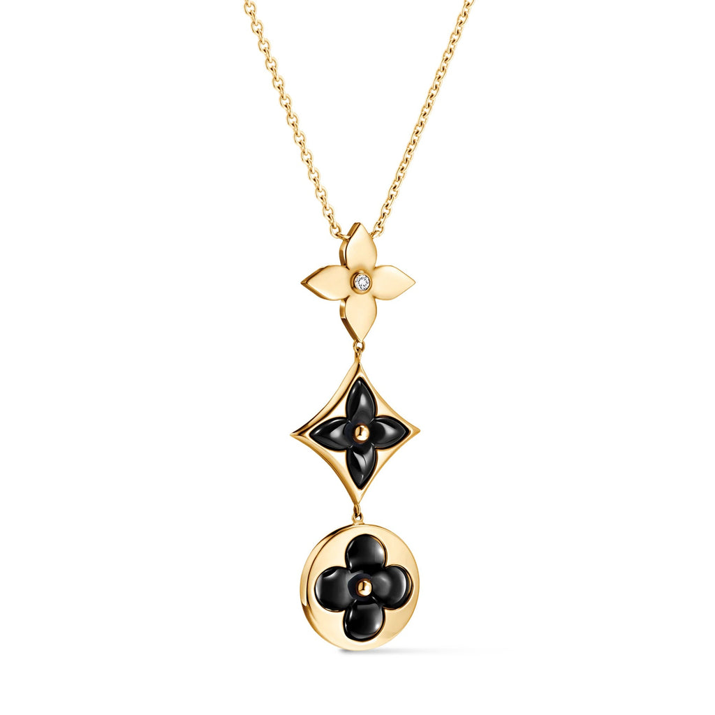 Color Blossom M Star and Sun Multi-Motif Pendant, Yellow Gold, Onyx and Diamond