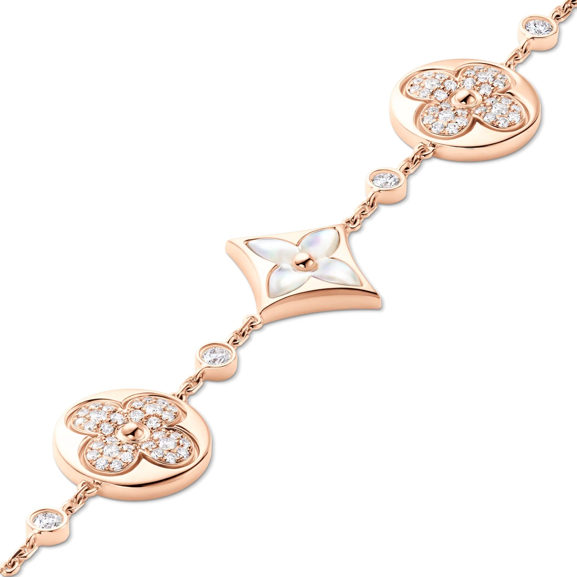 Color Blossom BB Star and Sun Multi-Motif Bracelet, Pink Gold, White Mother-of-Pearl and Diamonds