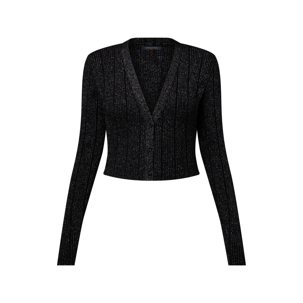 Cropped Rib-Knit Lurex Cardigan