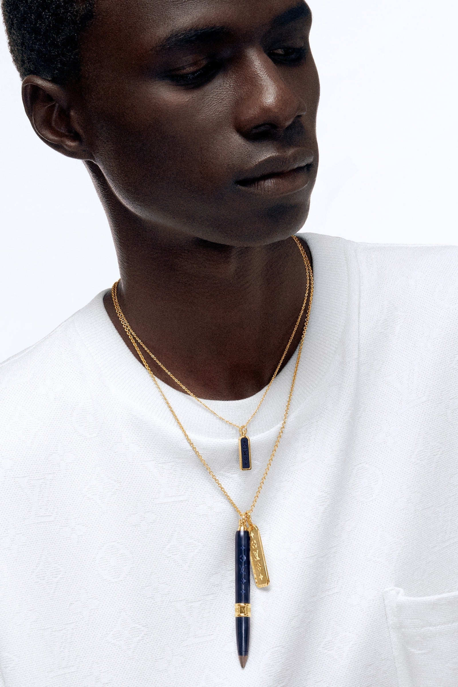 Les Gastons Vuitton Small Tag Pendant, Yellow Gold and Blue Titanium