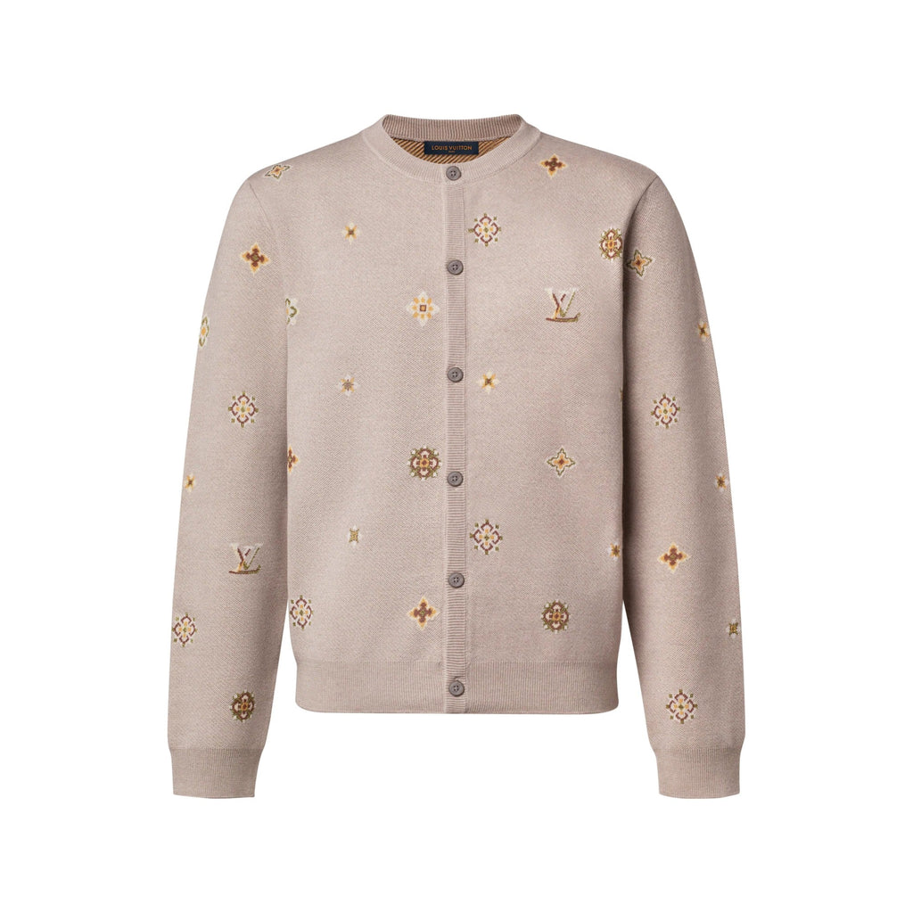 Collarless Jacquard Cardigan