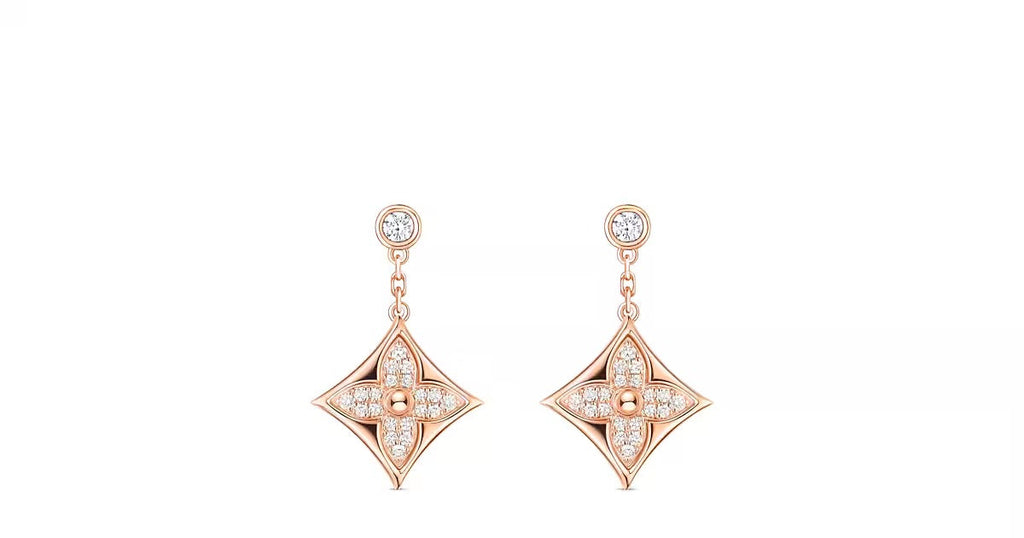 Color Blossom BB Star Earrings, Pink Gold and Diamonds