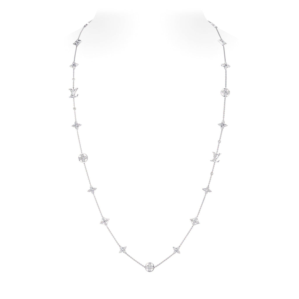 Idylle Blossom Multi-Motif Long Necklace, White Gold and Diamonds
