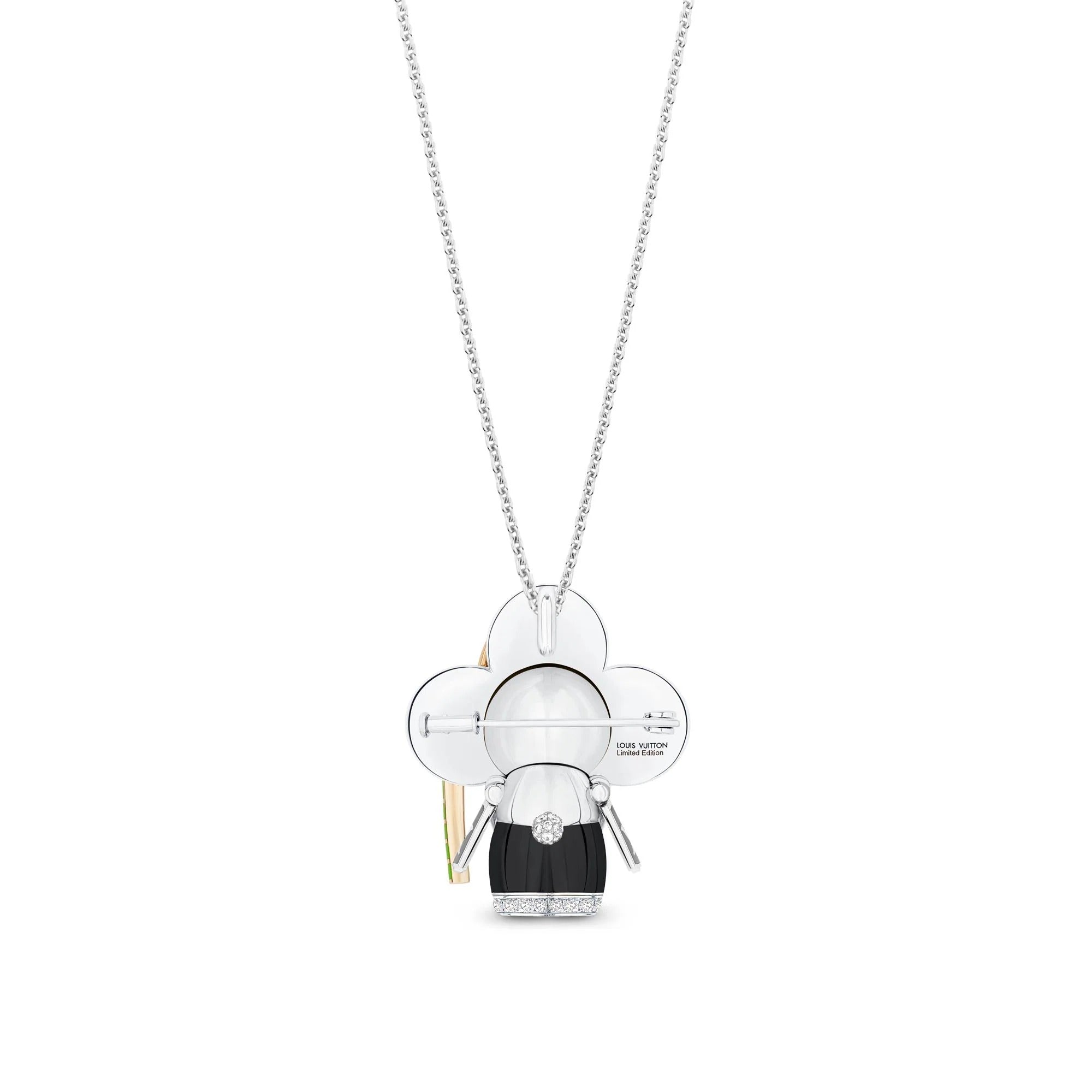 Vivienne Panda Pendant, White Gold, Yellow Gold, Onyx, Lacquer & Diamonds
