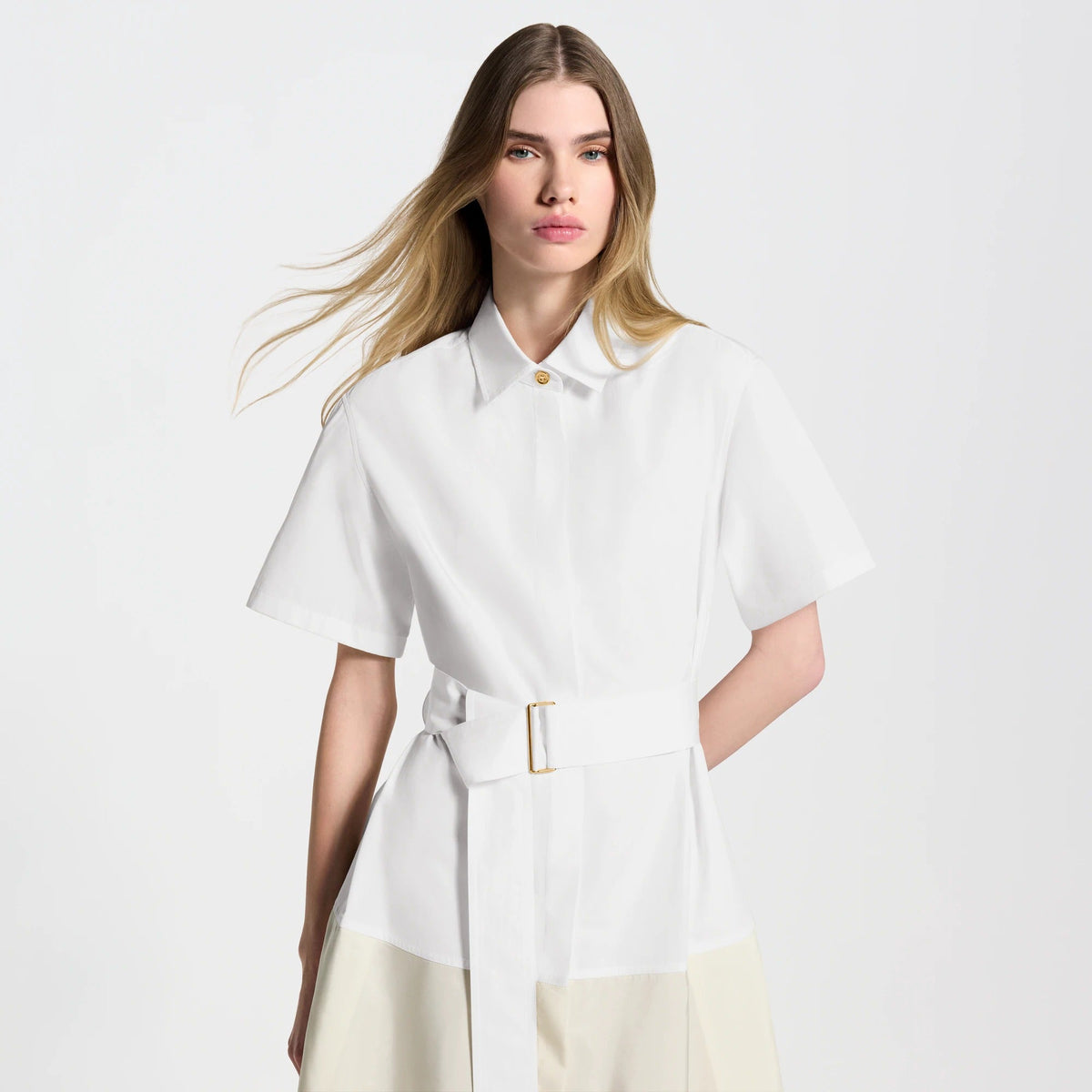 Color-Blocked Belted Shirt Dress