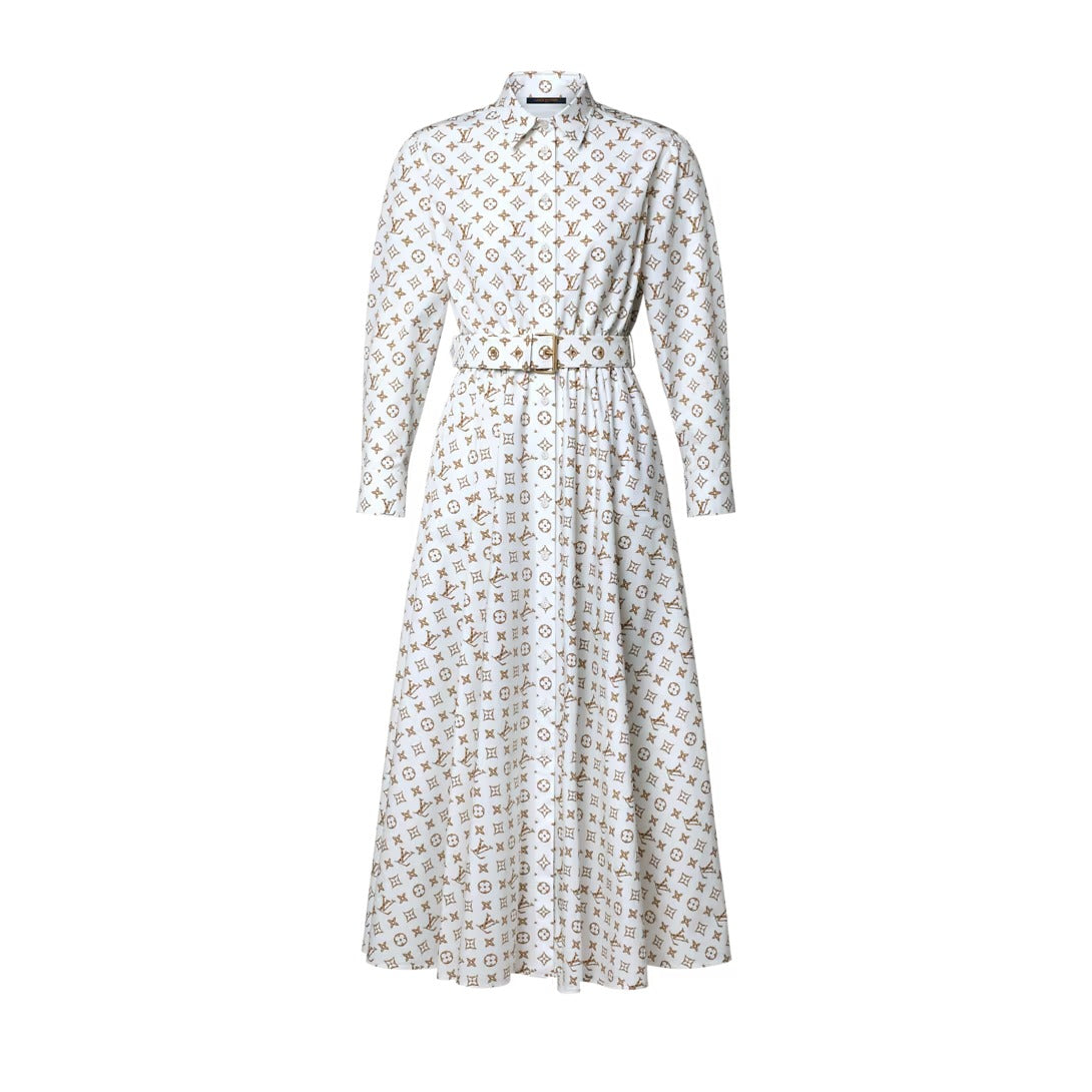 Woven Monogram Print Shirt Dress
