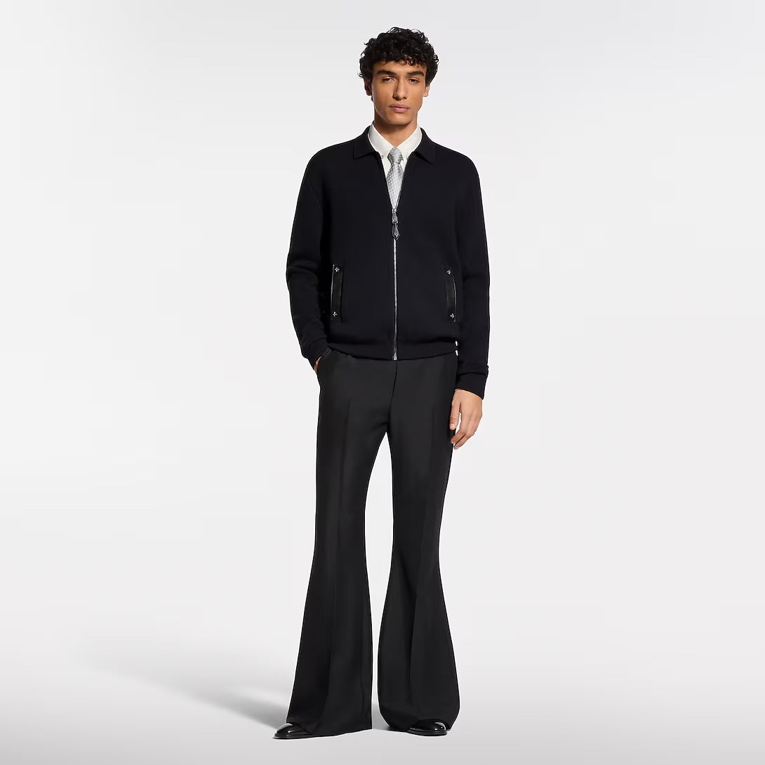 Knit Blouson With Leather Details