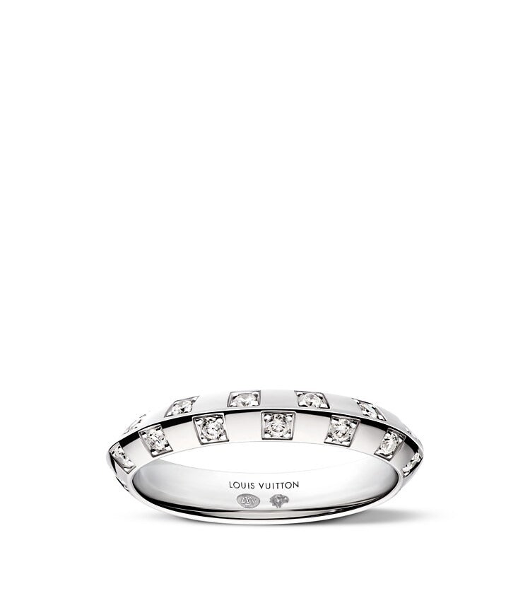 Le Damier de Louis Vuitton Small Ring, White Gold and Diamonds
